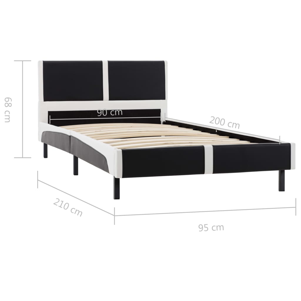 vidaXL Bedframe kunstleer zwart en wit 90x200 cm