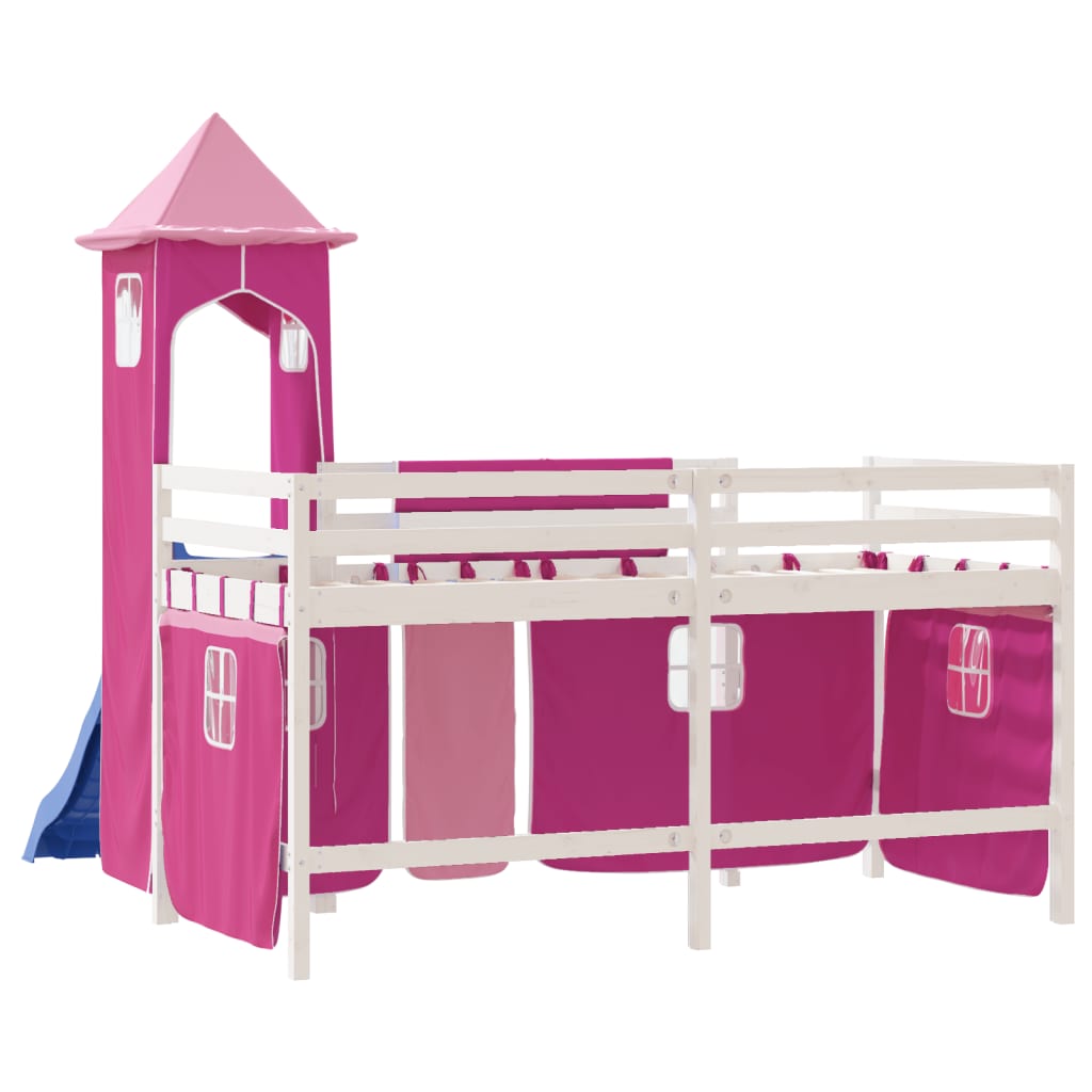 vidaXL Kinderhoogslaper met toren 80x200 cm massief grenenhout roze