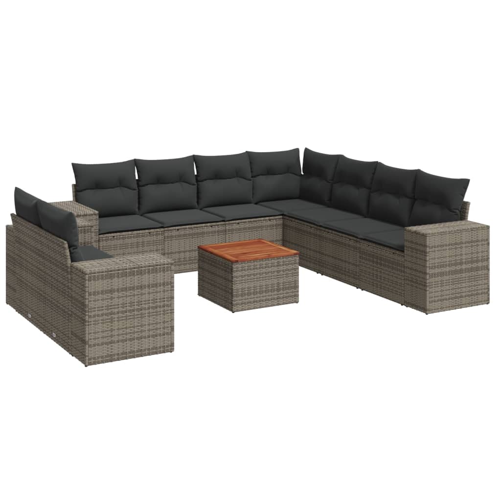 vidaXL 10-delige Loungeset met kussens poly rattan grijs