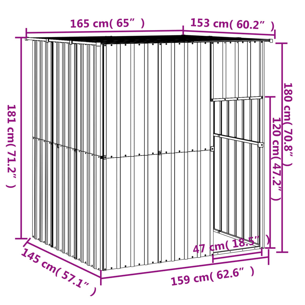 vidaXL Hondenhok met dak 165x153x181 cm gegalvaniseerd staal antraciet