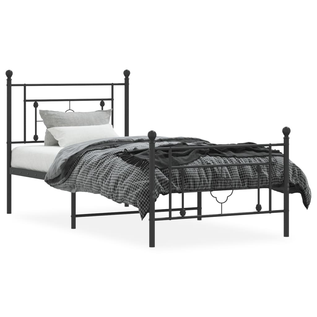 vidaXL Bedframe met hoofd- en voeteneinde metaal zwart 90x200 cm