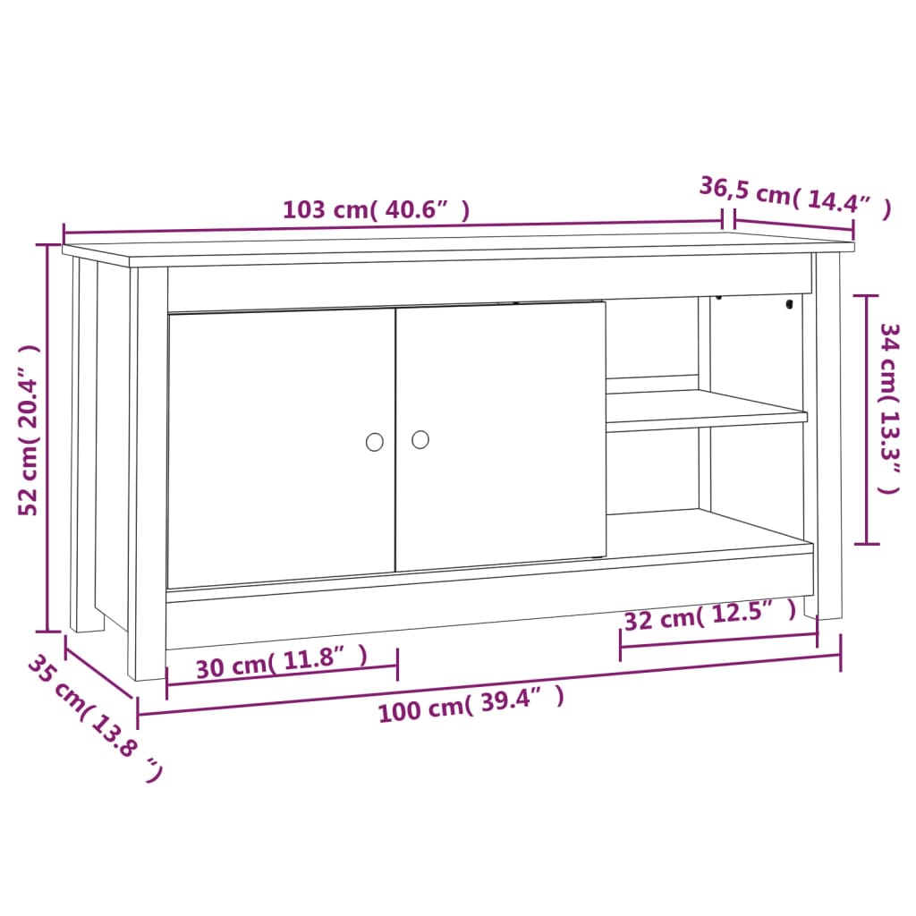 vidaXL Tv-meubel 103x36,5x52 cm massief grenenhout honingbruin