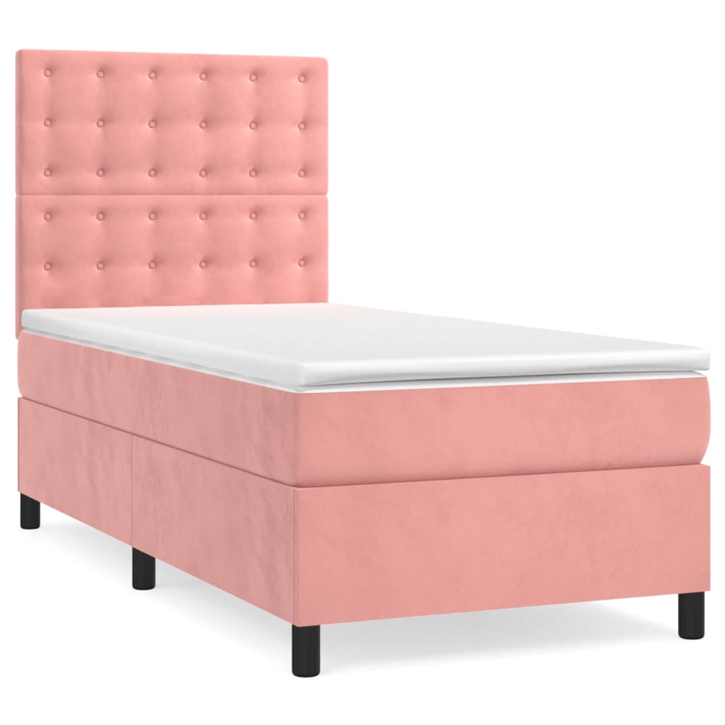 vidaXL Boxspring met matras fluweel roze 100x200 cm