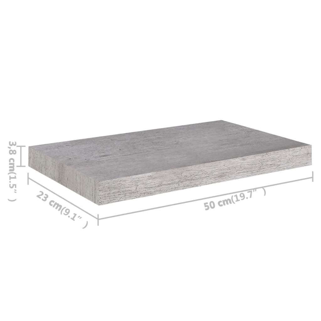 vidaXL Wandschap zwevend 50x23x3,8 cm MDF betongrijs