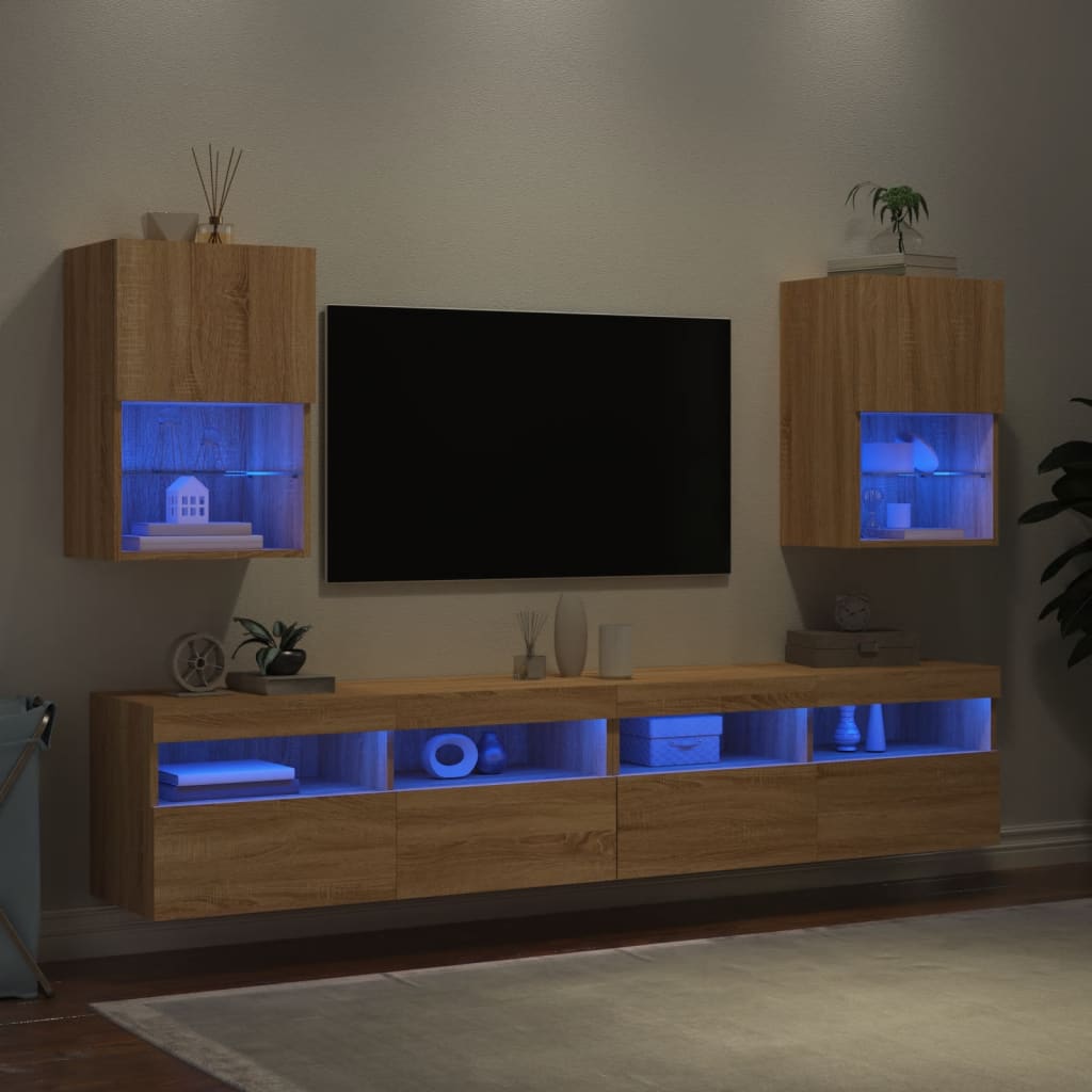 vidaXL Tv-meubels met LED-verlichting 2 st 40,5x30x60 cm sonoma eiken