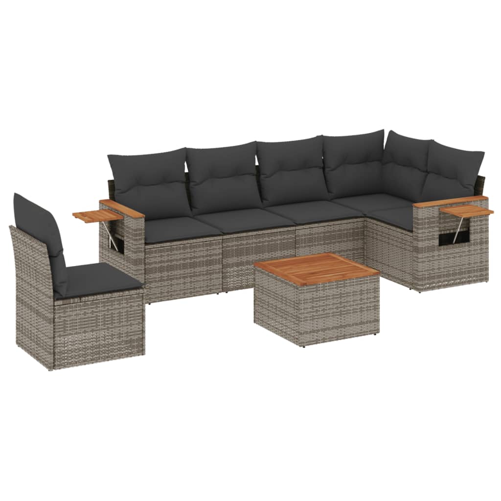 vidaXL 7-delige Loungeset met kussens poly rattan grijs