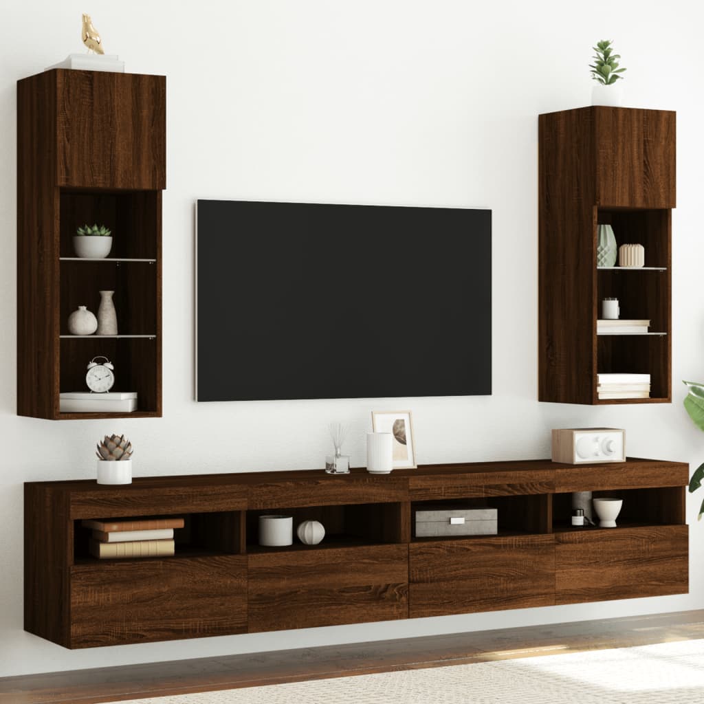 vidaXL Tv-meubels met LED-verlichting 2 st 30,5x30x90 cm bruineiken