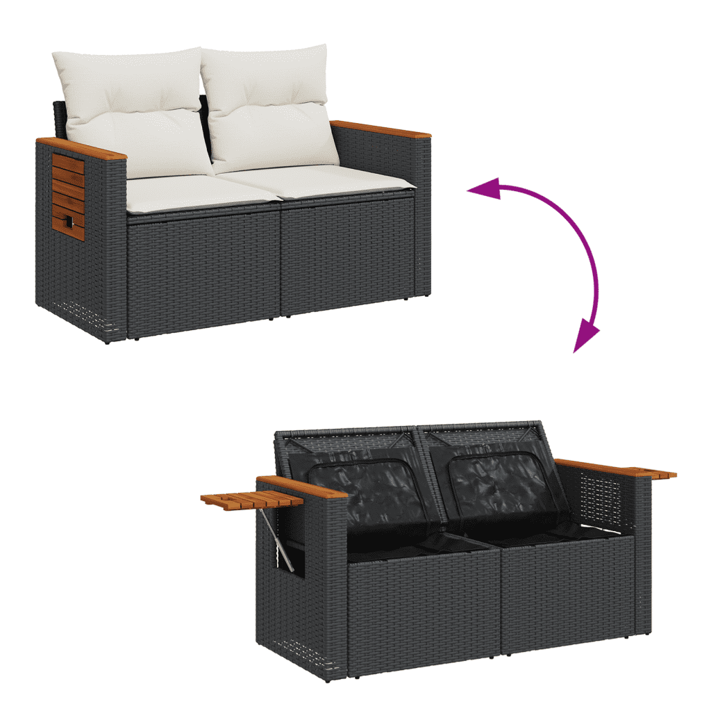 vidaXL 9-delige Loungeset met kussens poly rattan zwart