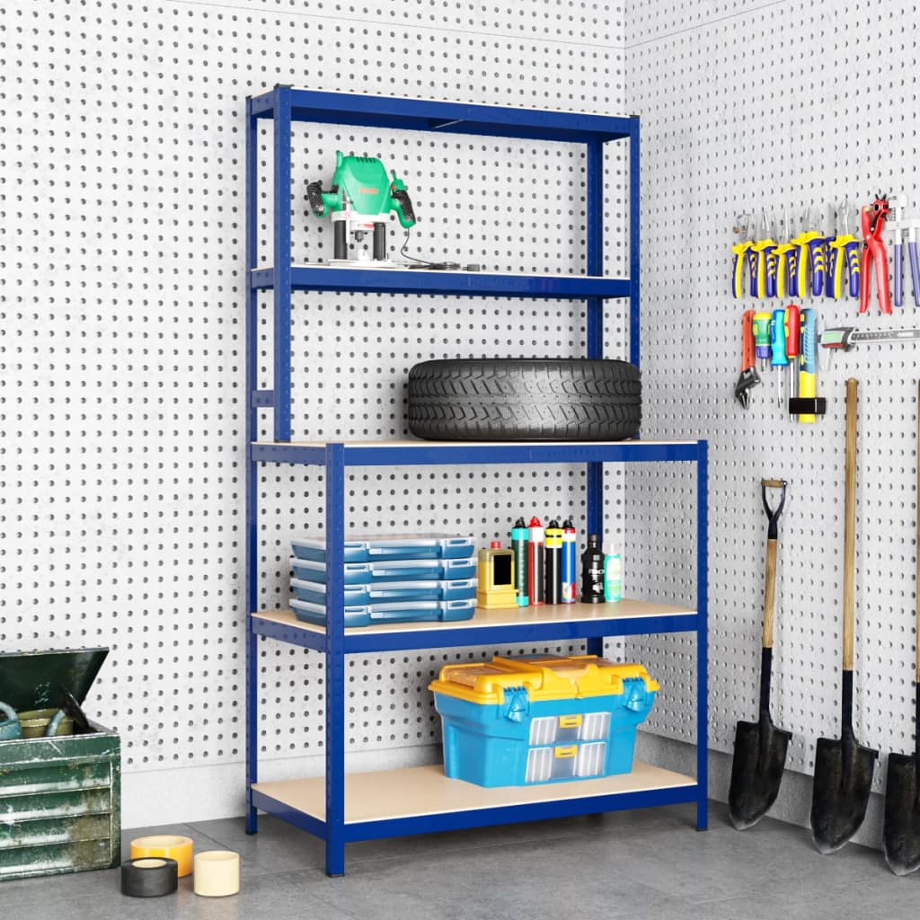 vidaXL Werktafel 5-laags met schappen staal en bewerkt hout blauw