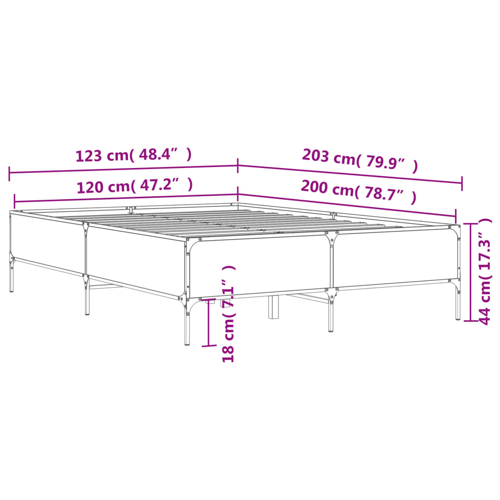 vidaXL Bedframe bewerkt hout metaal grijs sonoma eiken 120x200 cm