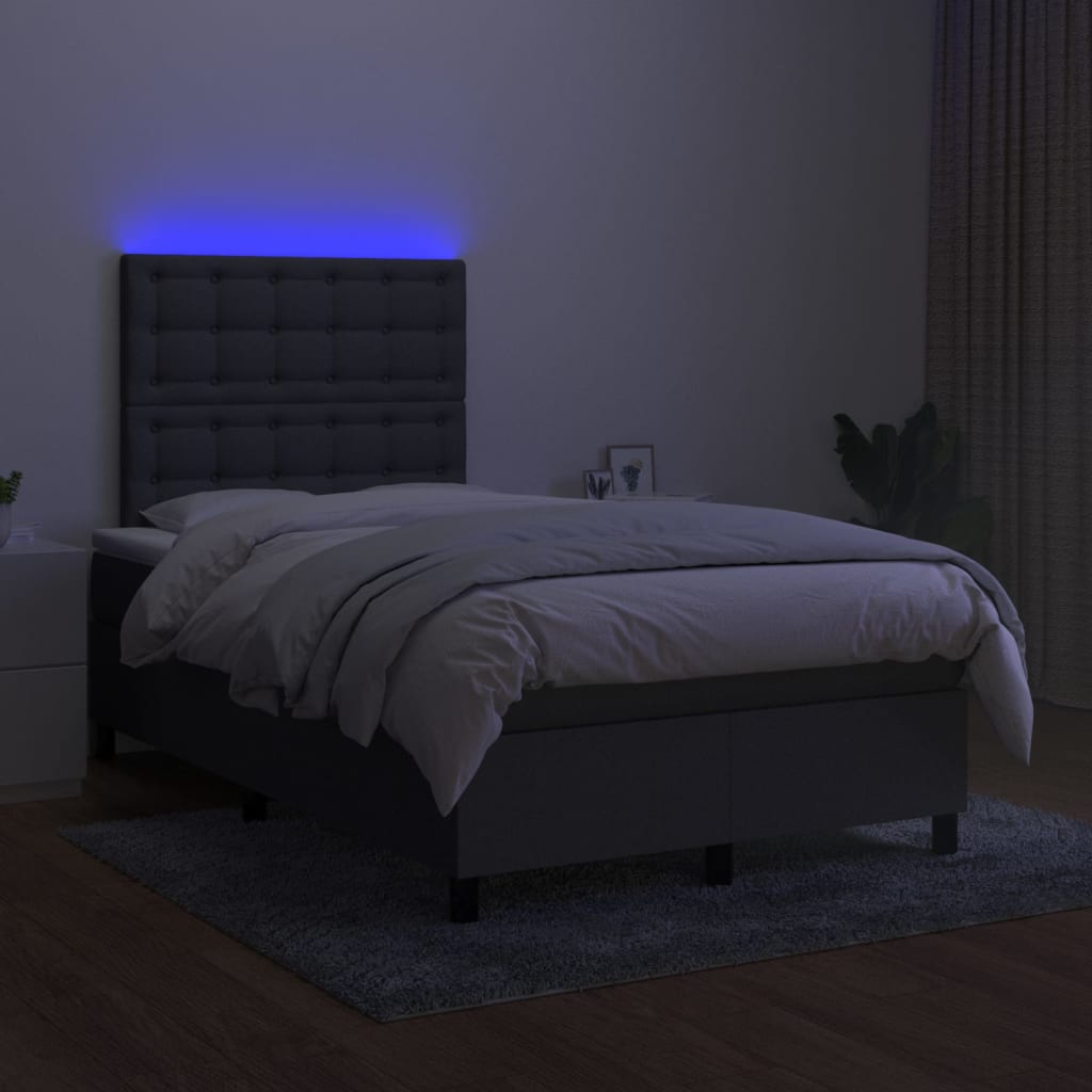 vidaXL Boxspring met matras en LED stof donkergrijs 120x200 cm