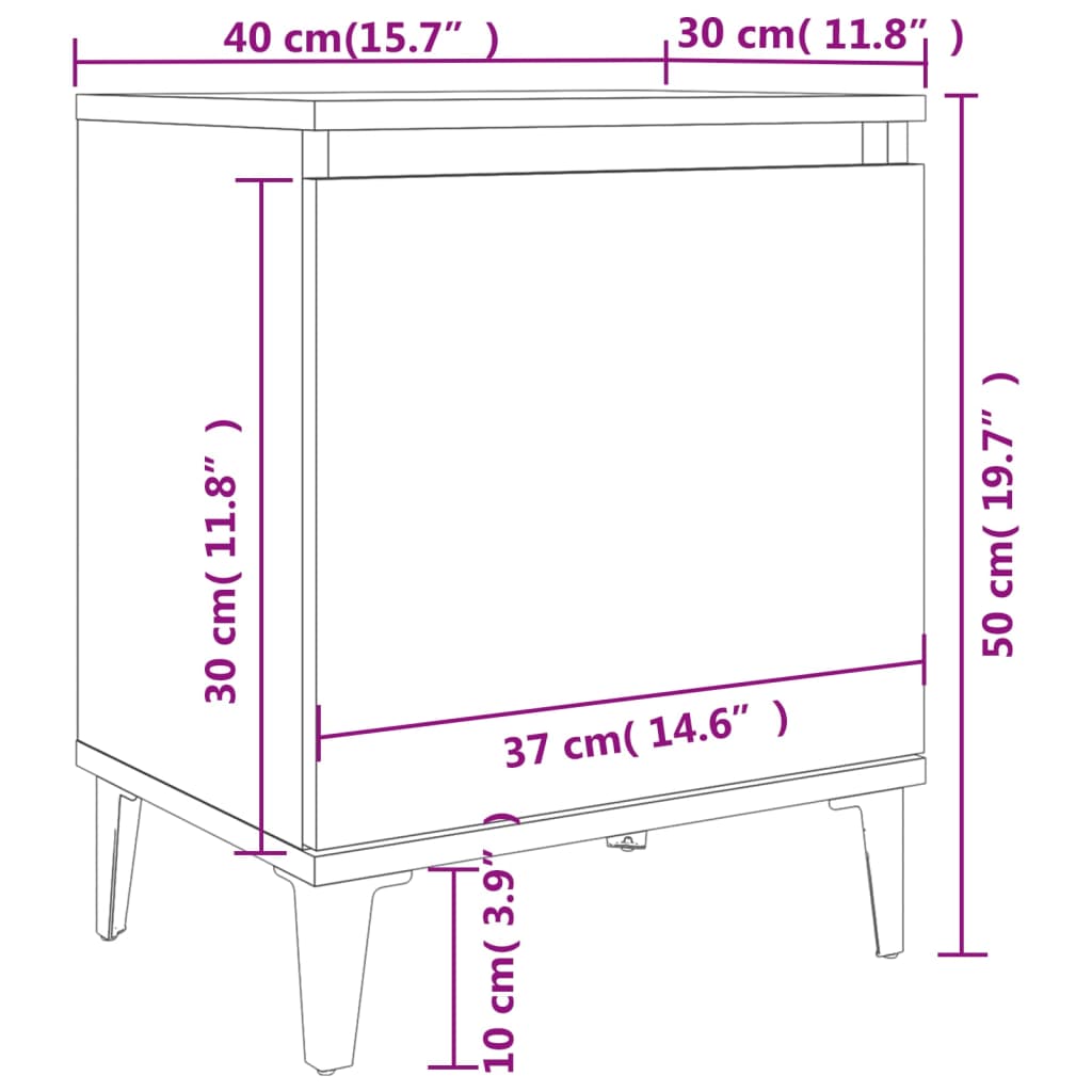 vidaXL Nachtkastje met metalen poten 40x30x50 cm grijs sonoma eiken