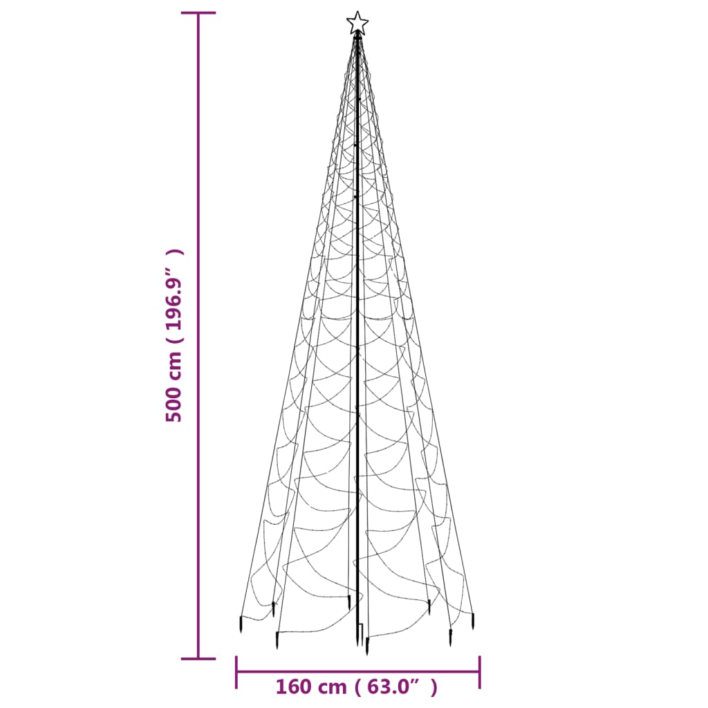 vidaXL Kerstboom met metalen paal en 1400 koudwitte LED's 5 m