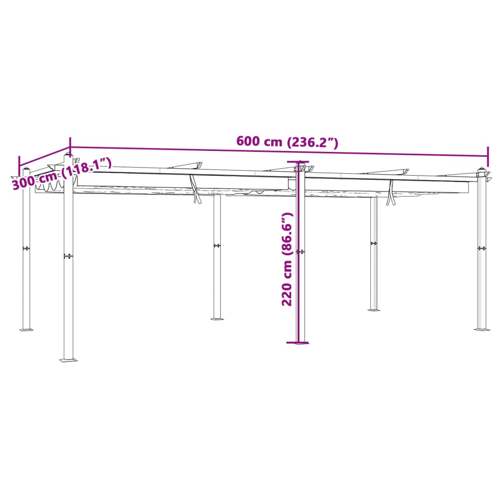 vidaXL Prieel met uittrekbaar dak 3x6 m aluminium crèmekleurig