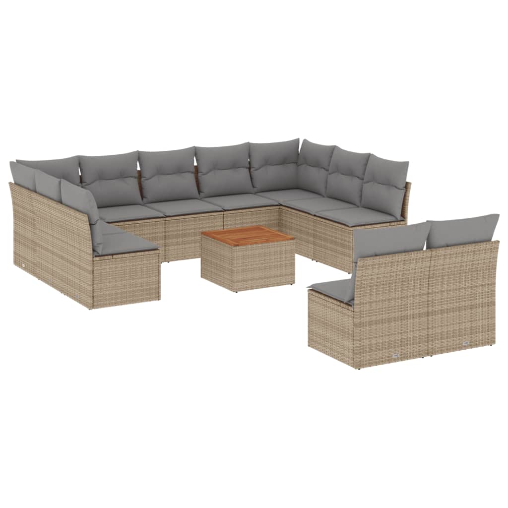 vidaXL 12-delige Loungeset met kussens poly rattan gemengd beige