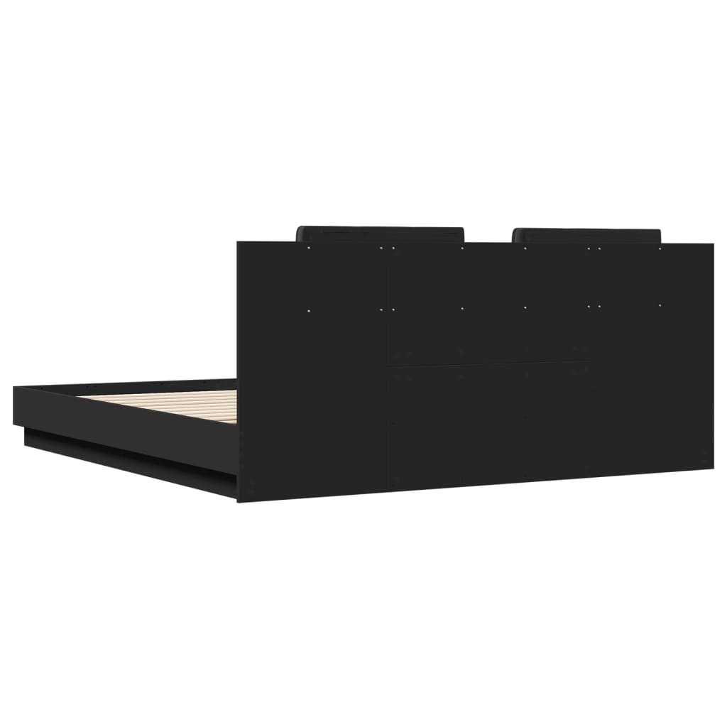 vidaXL Bedframe met hoofdeinde en LED-verlichting zwart 200x200 cm