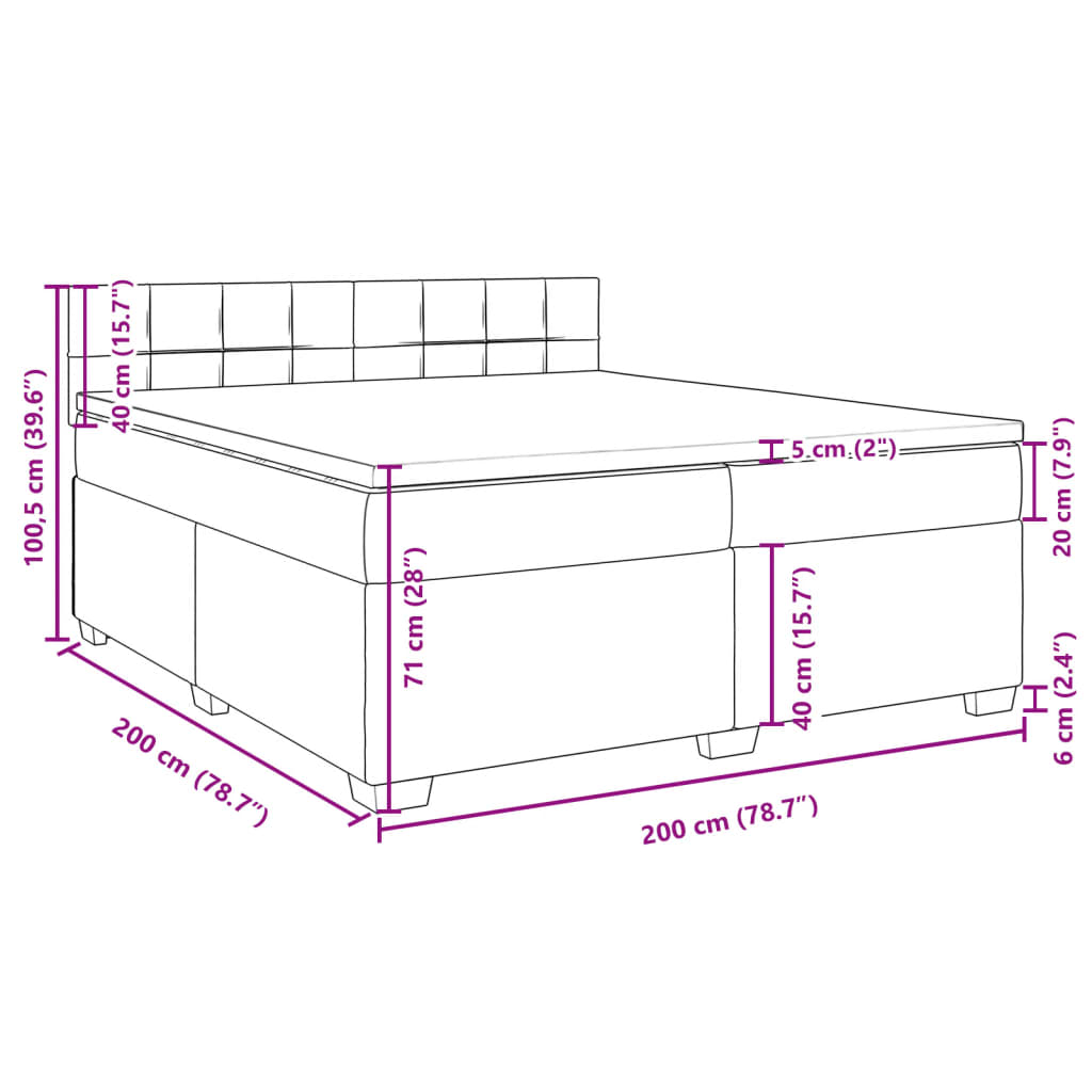 vidaXL Boxspring met matras fluweel lichtgrijs 200x200 cm