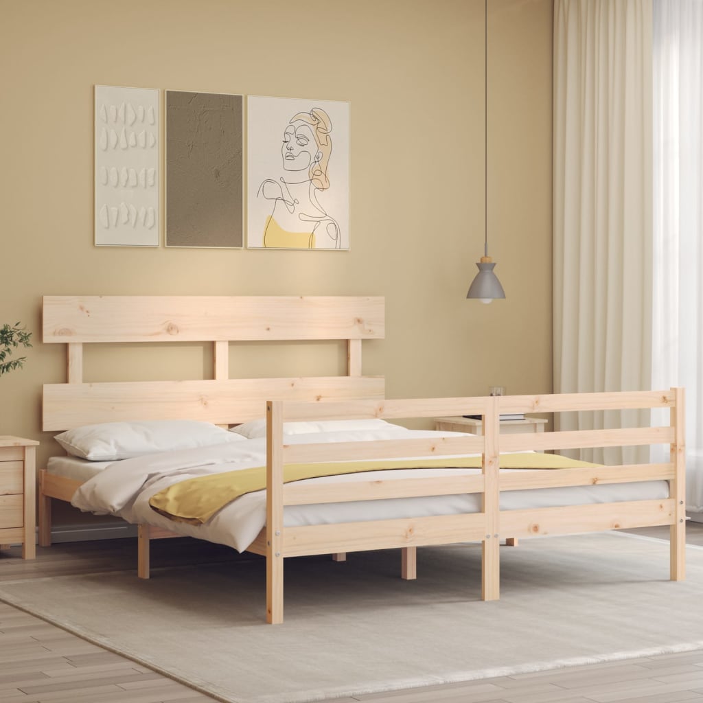 vidaXL Bedframe met hoofdbord massief hout