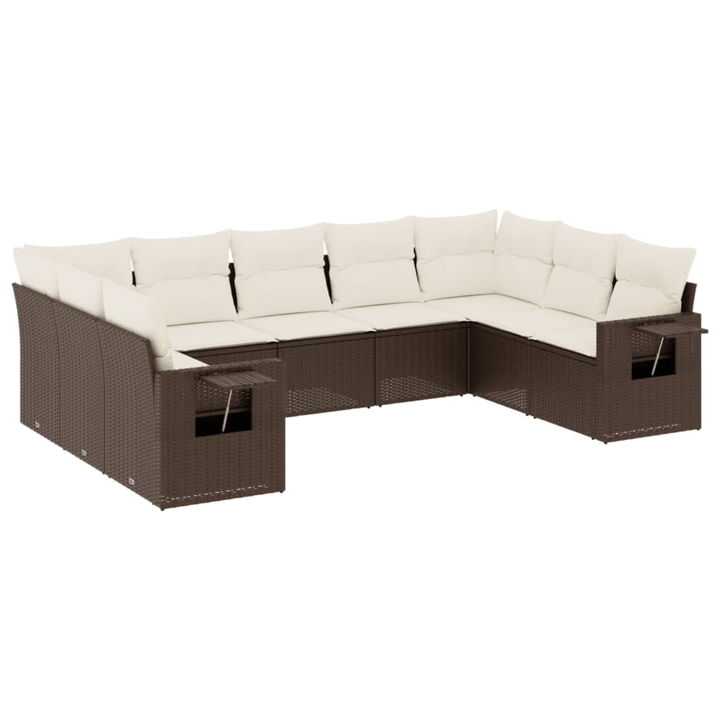 vidaXL 9-delige Loungeset met kussens poly rattan bruin