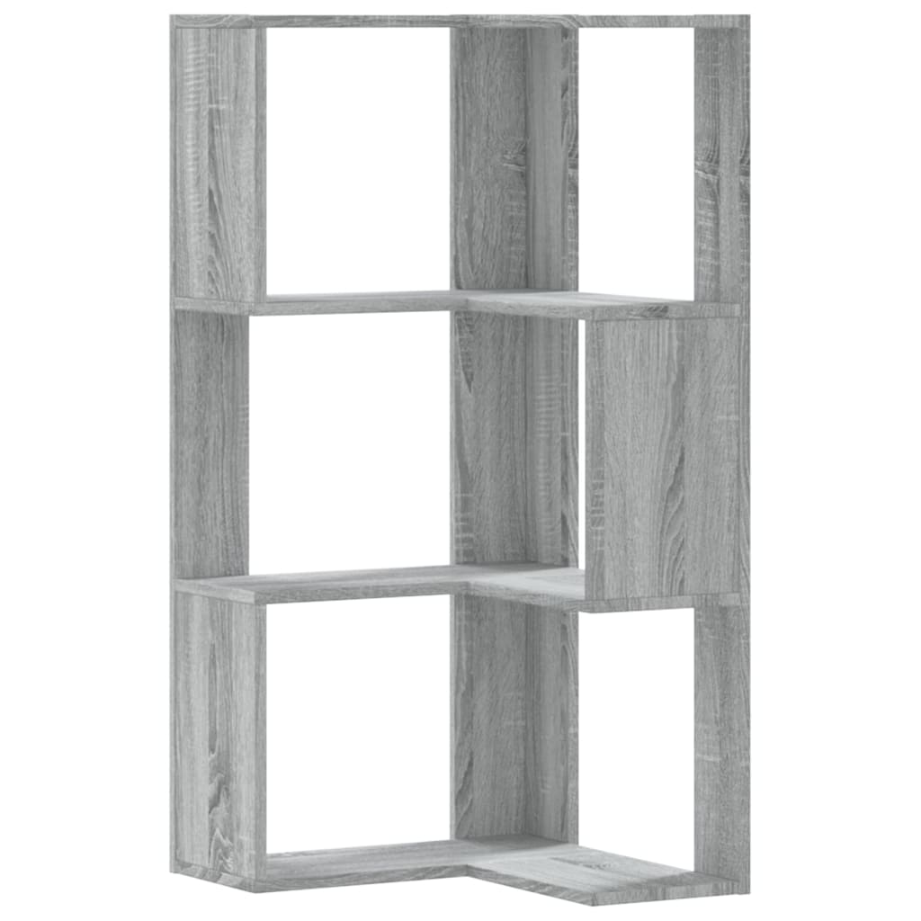 vidaXL Boekenkast 3-laags hoek 50x50x102 cm bewerkt hout grijs sonoma