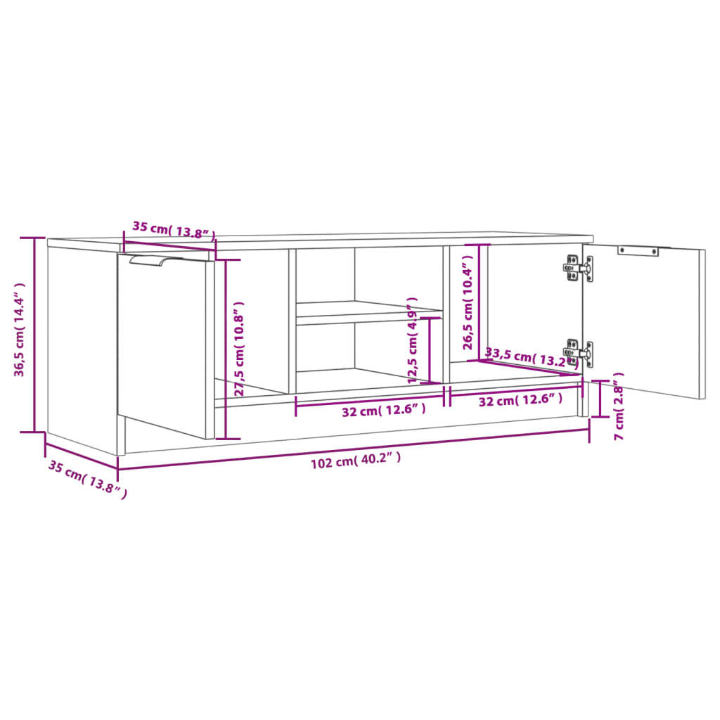 vidaXL Tv-meubel 102x35x36,5 cm bewerkt hout wit sonoma eikenkleurig