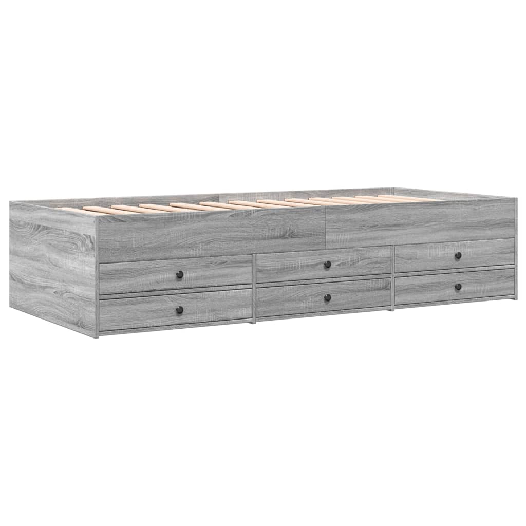 vidaXL Slaapbank met lades 75x190 cm bewerkt hout grijs sonoma eiken