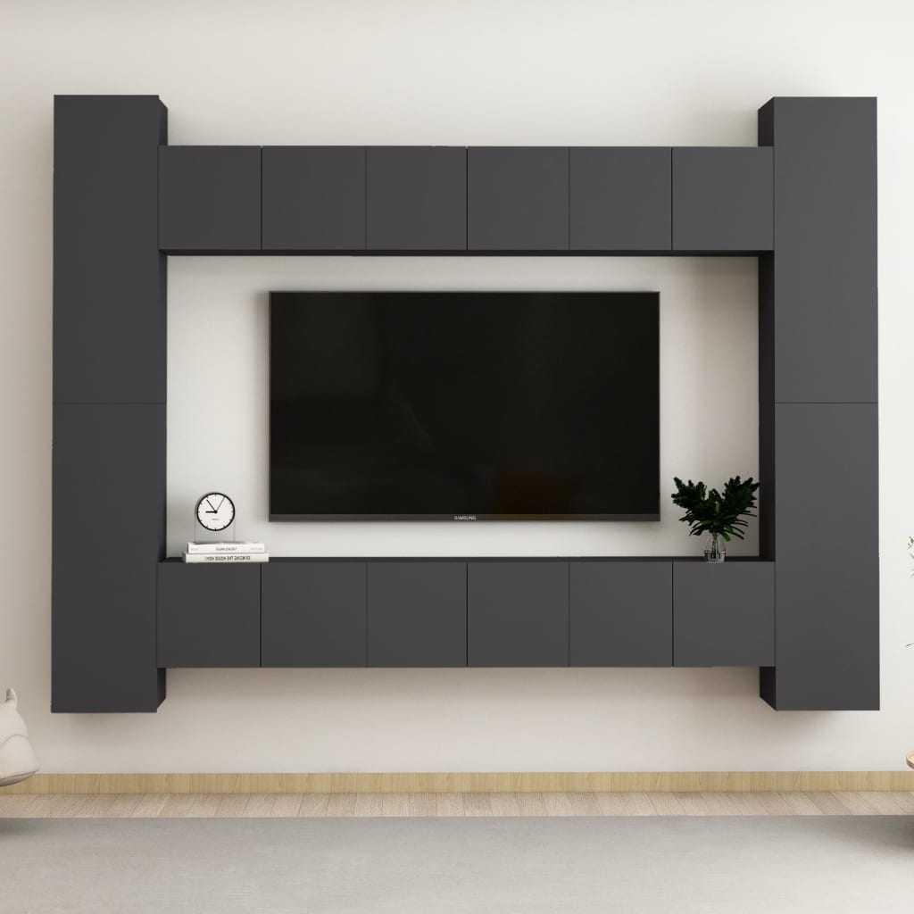 vidaXL 10-delige Tv-meubelset spaanplaat grijs
