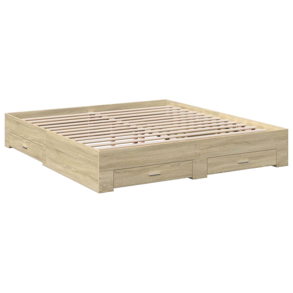 vidaXL Bedframe met lades bewerkt hout sonoma eikenkleurig 180x200 cm