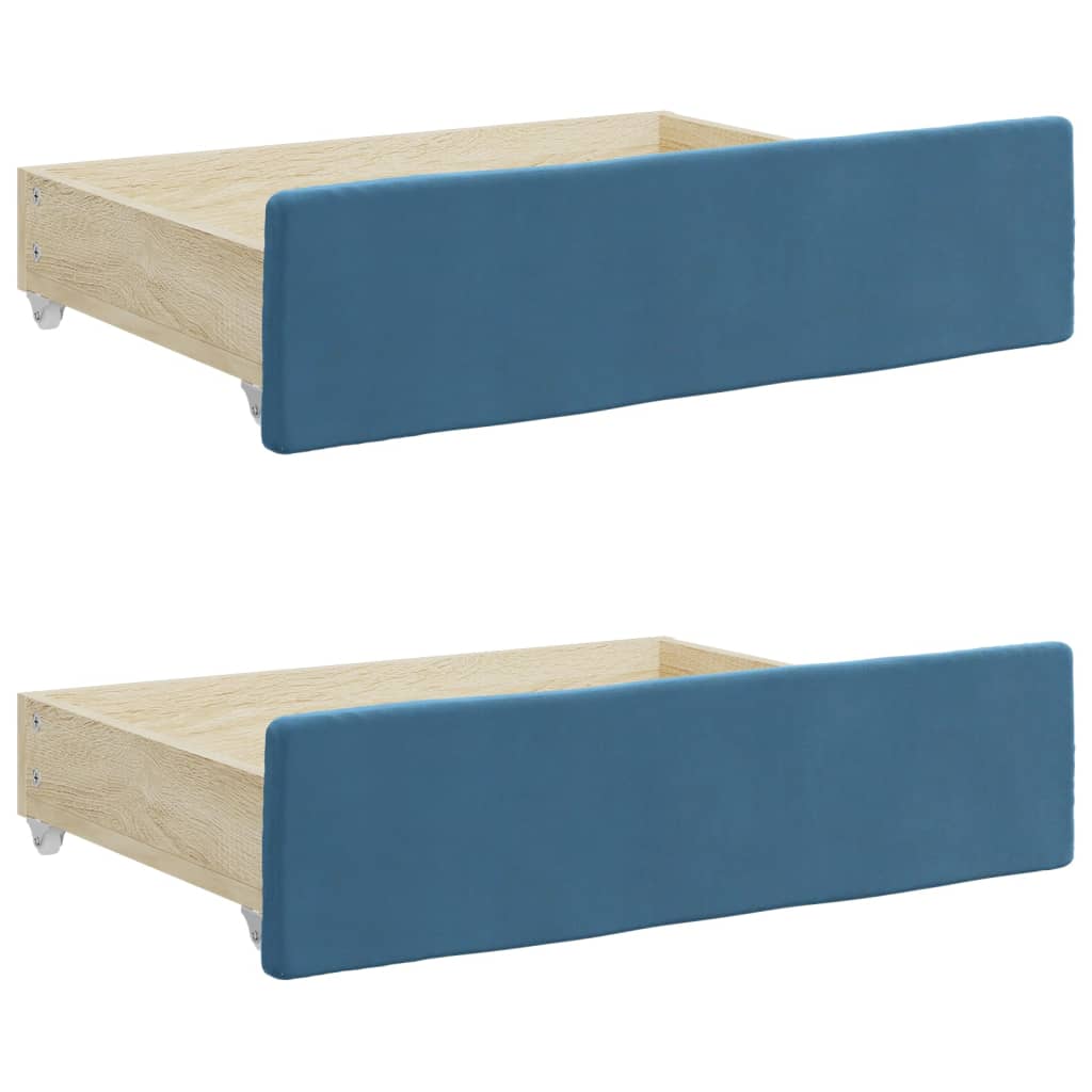 vidaXL Bedlades 2 st bewerkt hout en fluweel blauw