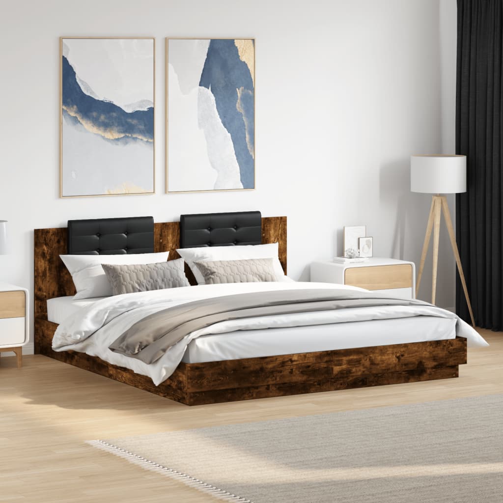 vidaXL Bedframe met hoofdeinde bewerkt hout gerookt eiken 180x200 cm