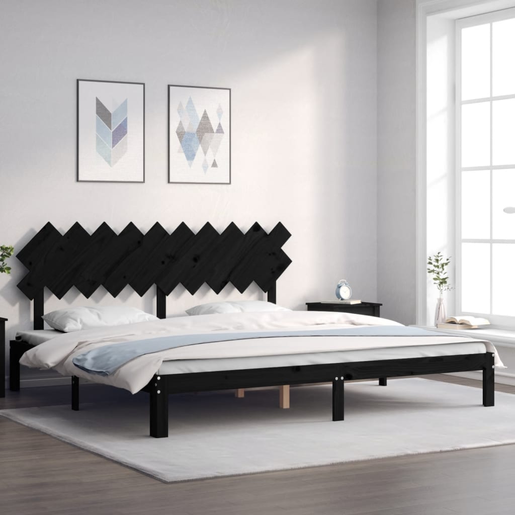 vidaXL Bedframe met hoofdbord massief hout zwart 200x200 cm