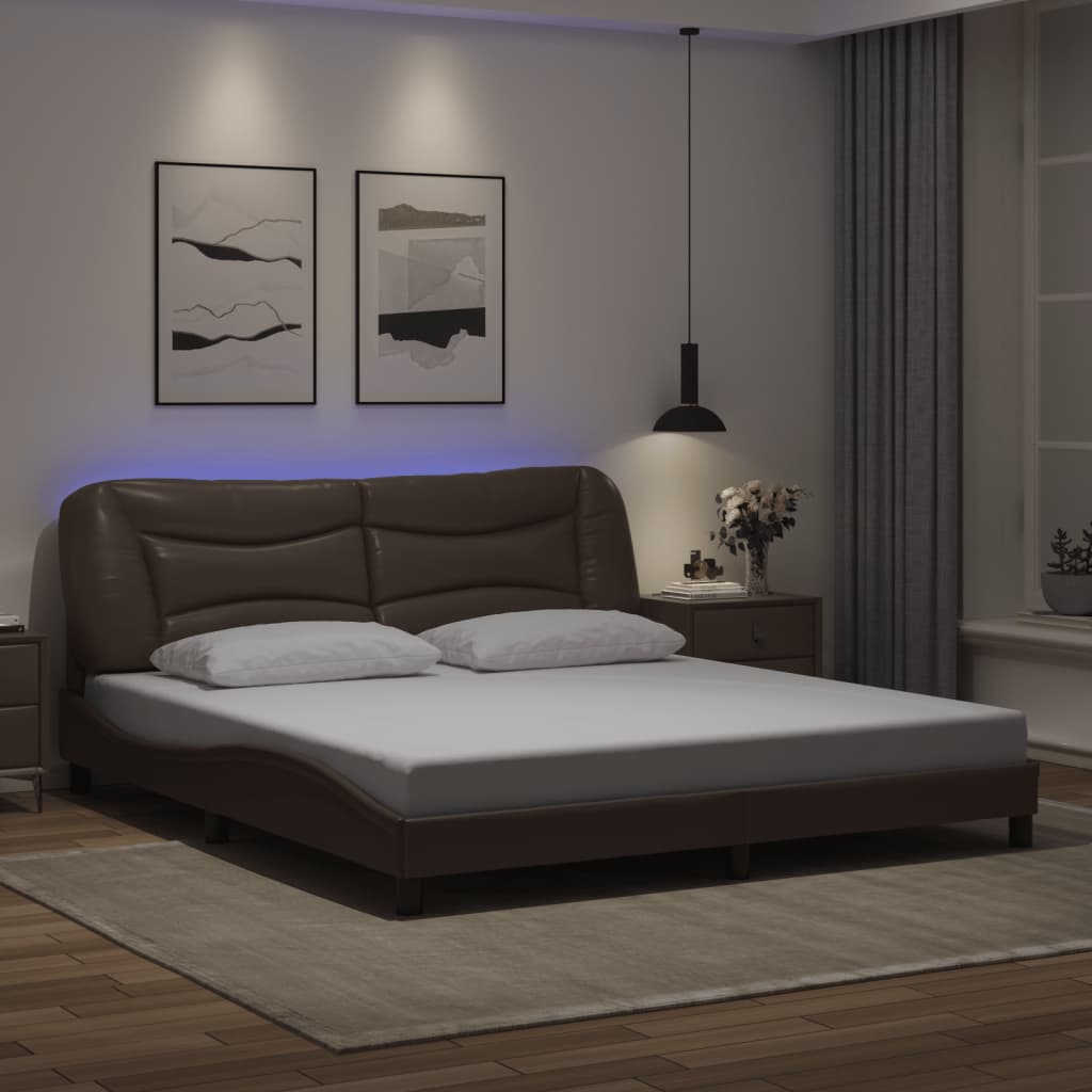 vidaXL Bedframe met LED-verlichting kunstleer bruin 180x200 cm