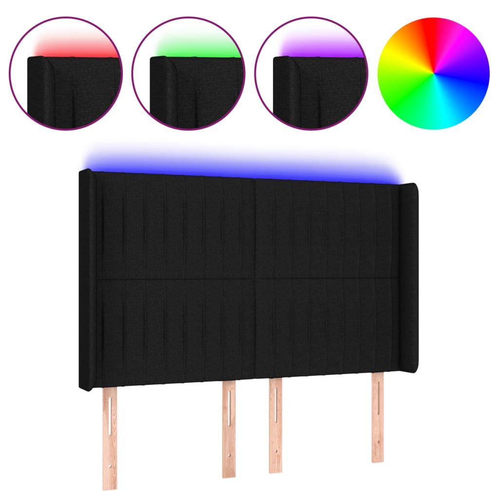 vidaXL Hoofdbord LED 147x16x118/128 cm stof zwart