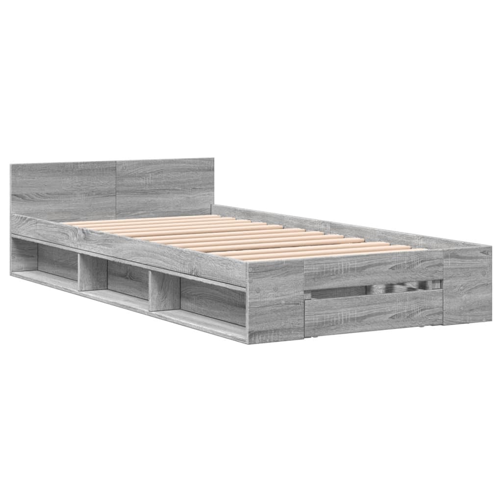 vidaXL Bedframe met lade bewerkt hout grijs sonoma eiken 100x200 cm