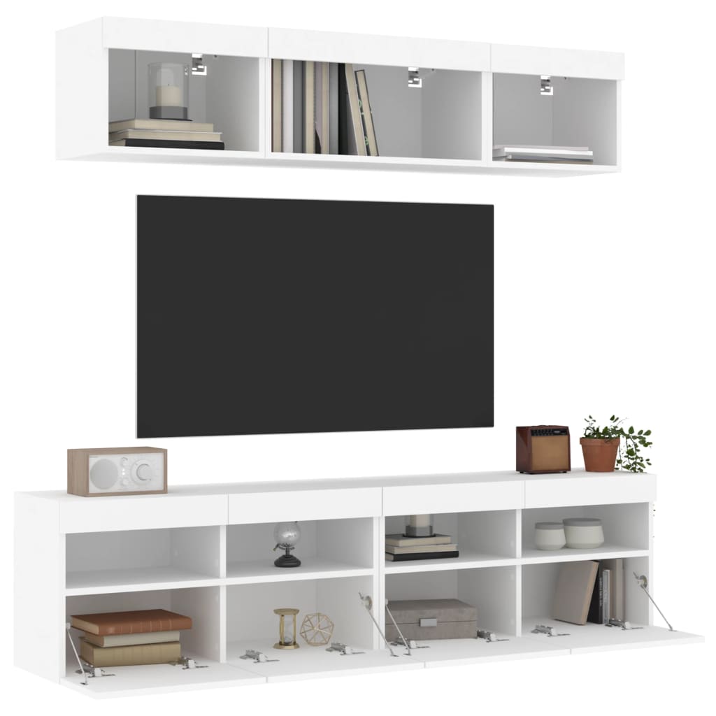 vidaXL 5-delige Tv-wandmeubelset met LED-verlichting bewerkt hout wit