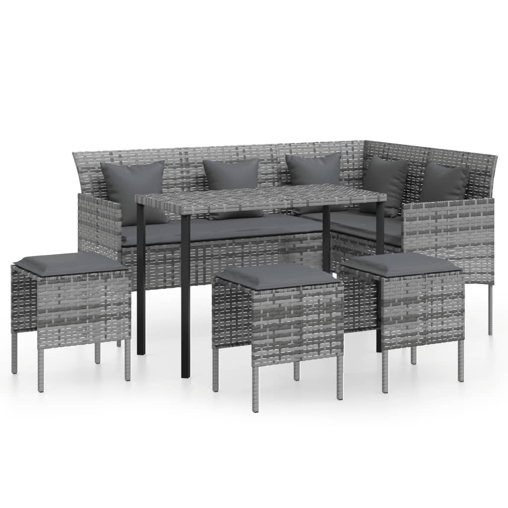 vidaXL 5-delige Loungeset met kussens L-vormig poly rattan grijs