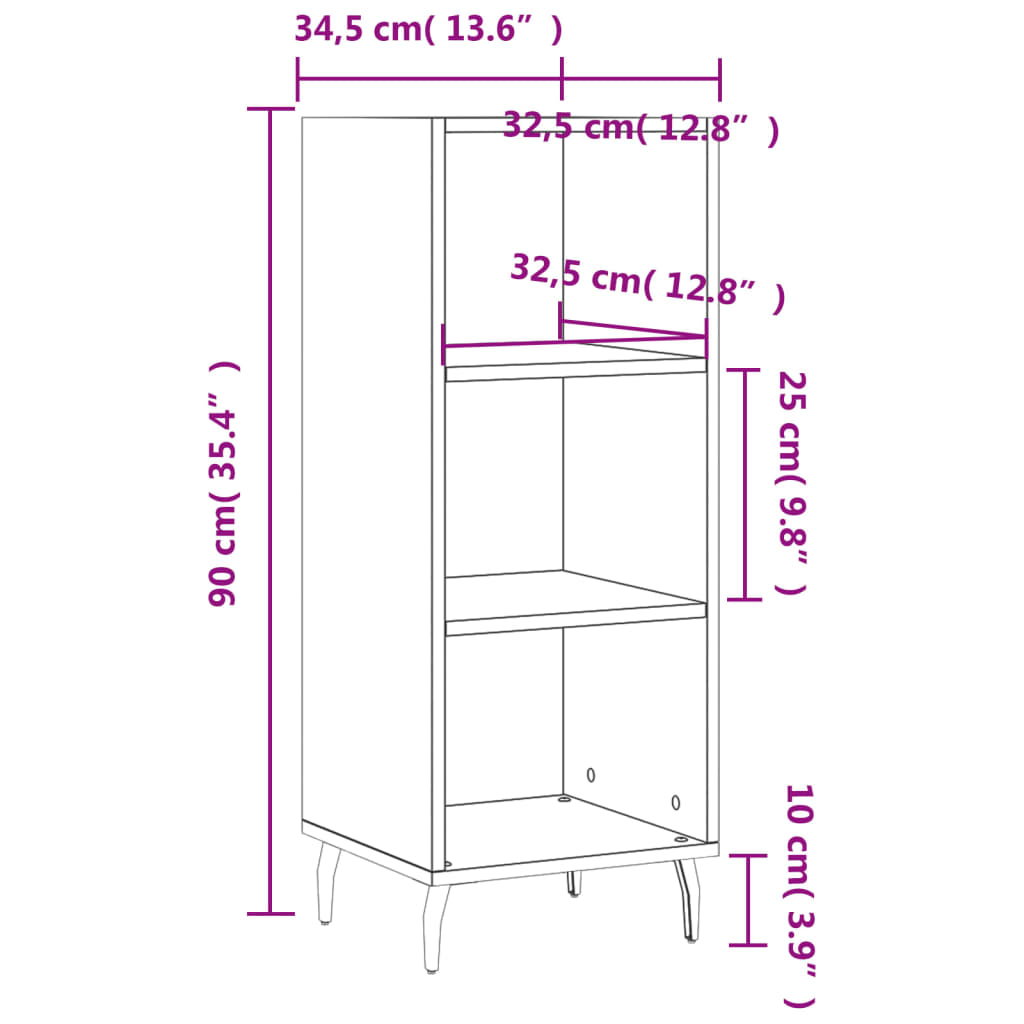 vidaXL Dressoir 34,5x32,5x90 cm bewerkt hout zwart