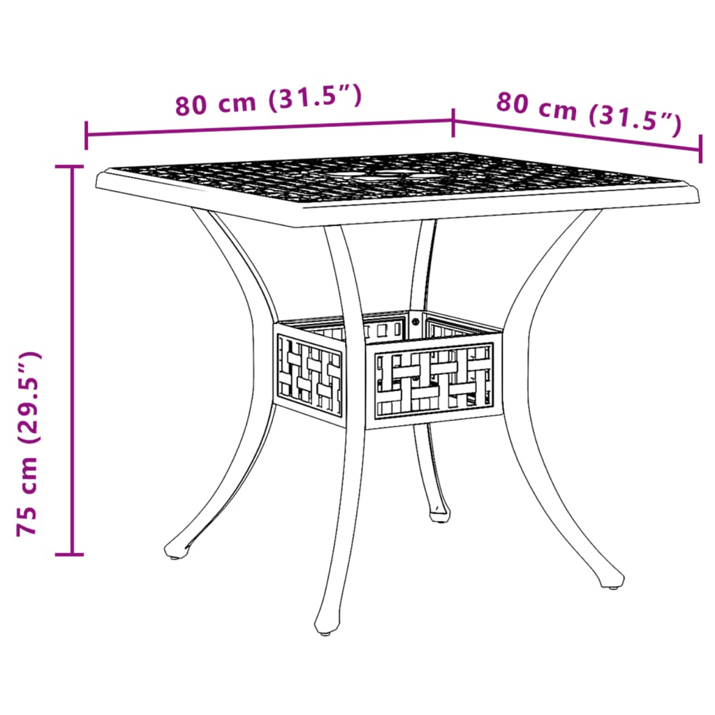 vidaXL Tuintafel 80x80x75 cm gietaluminium bronskleurig