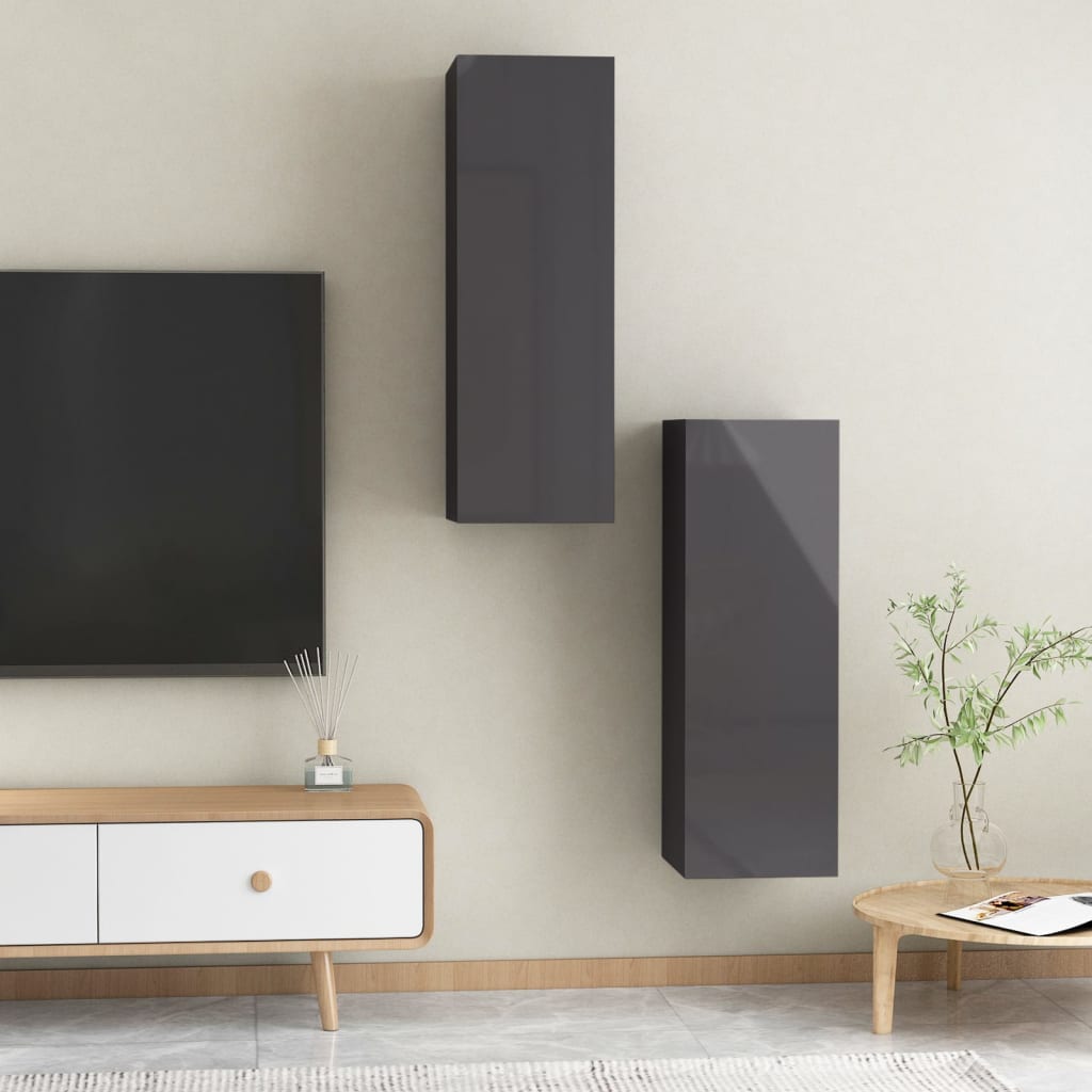 vidaXL Tv-meubelen 2 st 30,5x30x90 cm spaanplaat hoogglans grijs