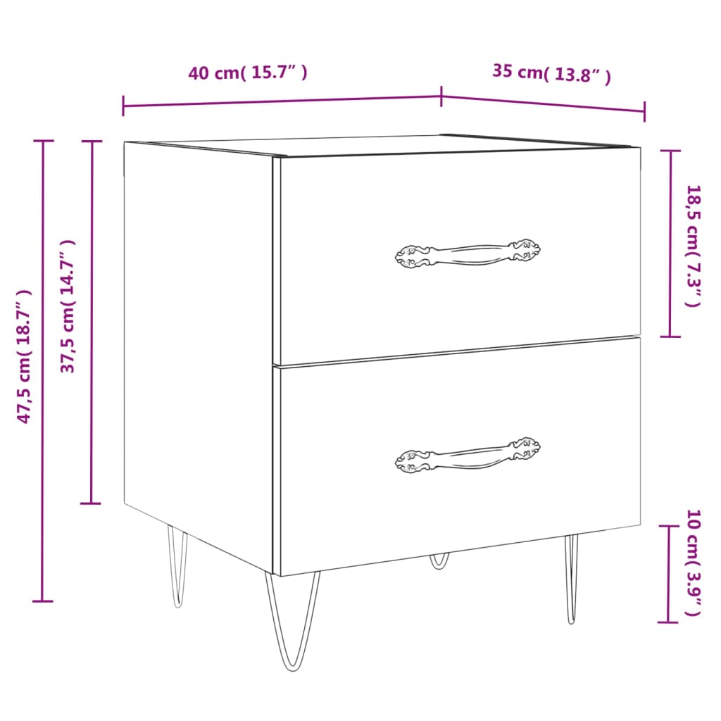 vidaXL Nachtkastje 40x35x47,5 cm bewerkt hout hoogglans wit