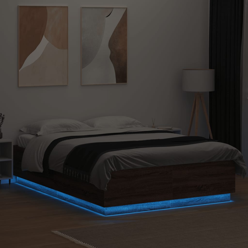 vidaXL Bedframe met LED-verlichting bruin eikenkleurig 120x200 cm