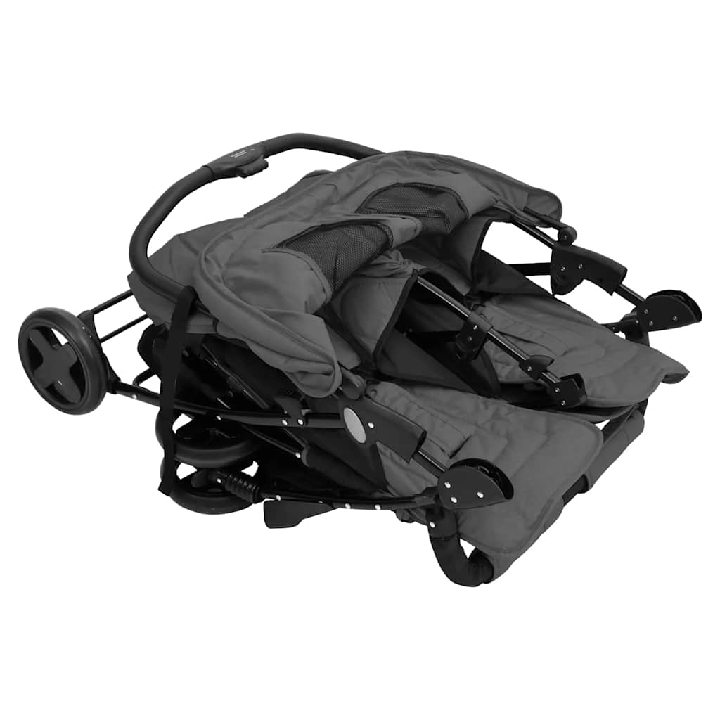 vidaXL Tweelingkinderwagen staal donkergrijs