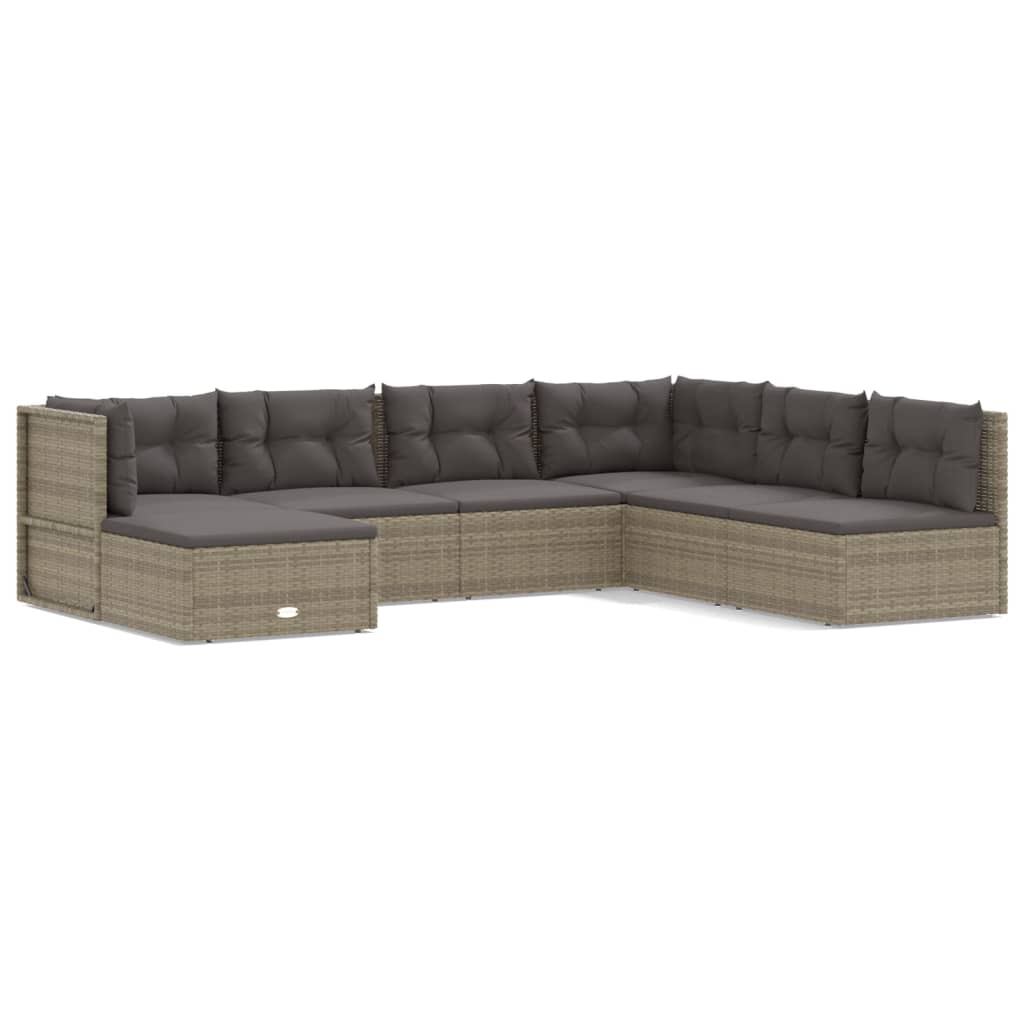 vidaXL 7-delige Loungeset met kussens poly rattan grijs