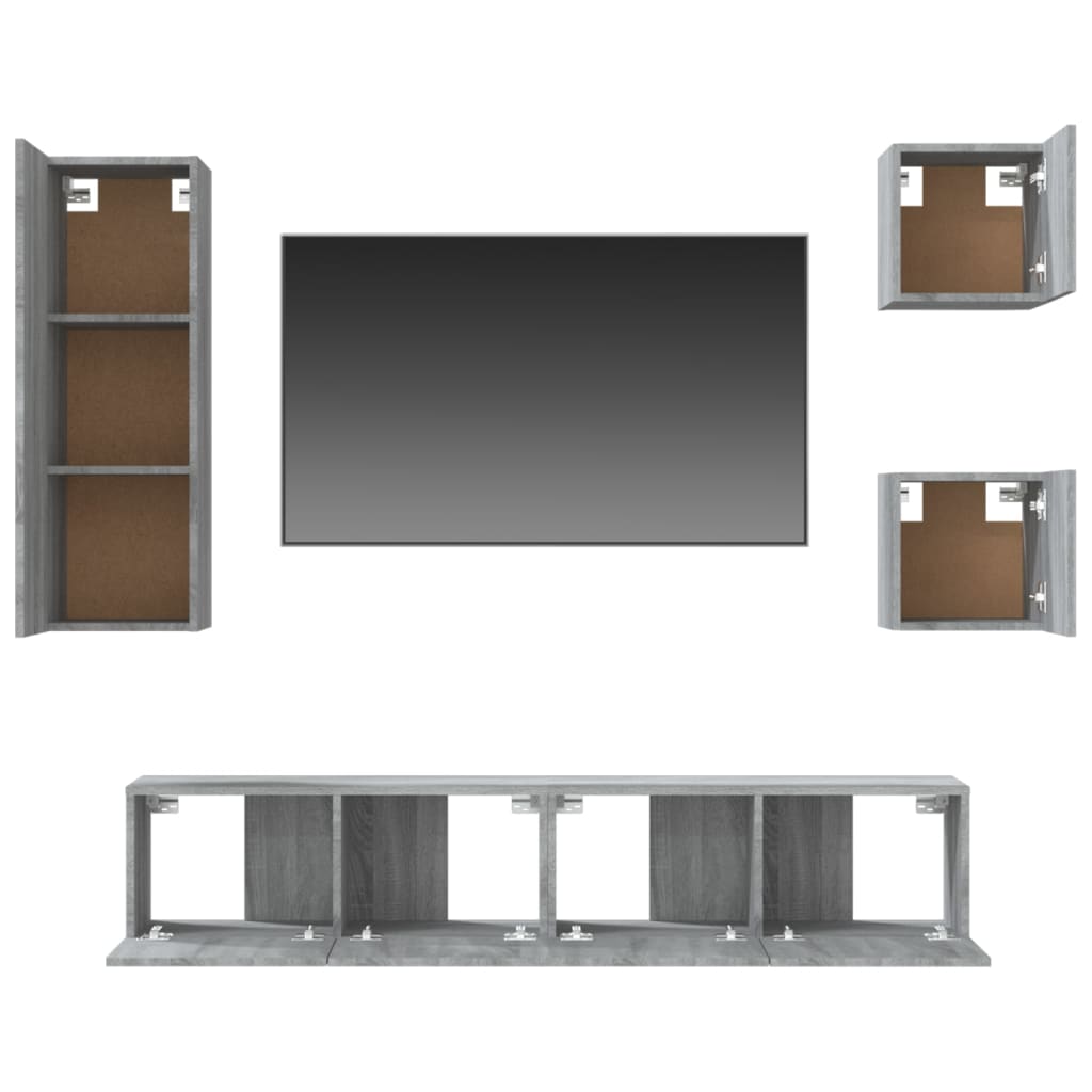vidaXL 5-delige Tv-meubelset bewerkt hout grijs sonoma eikenkleurig