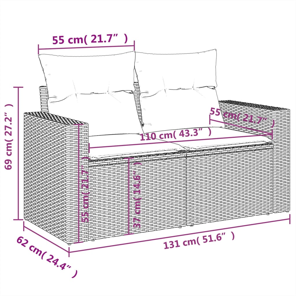 vidaXL 10-delige Loungeset met kussens poly rattan grijs