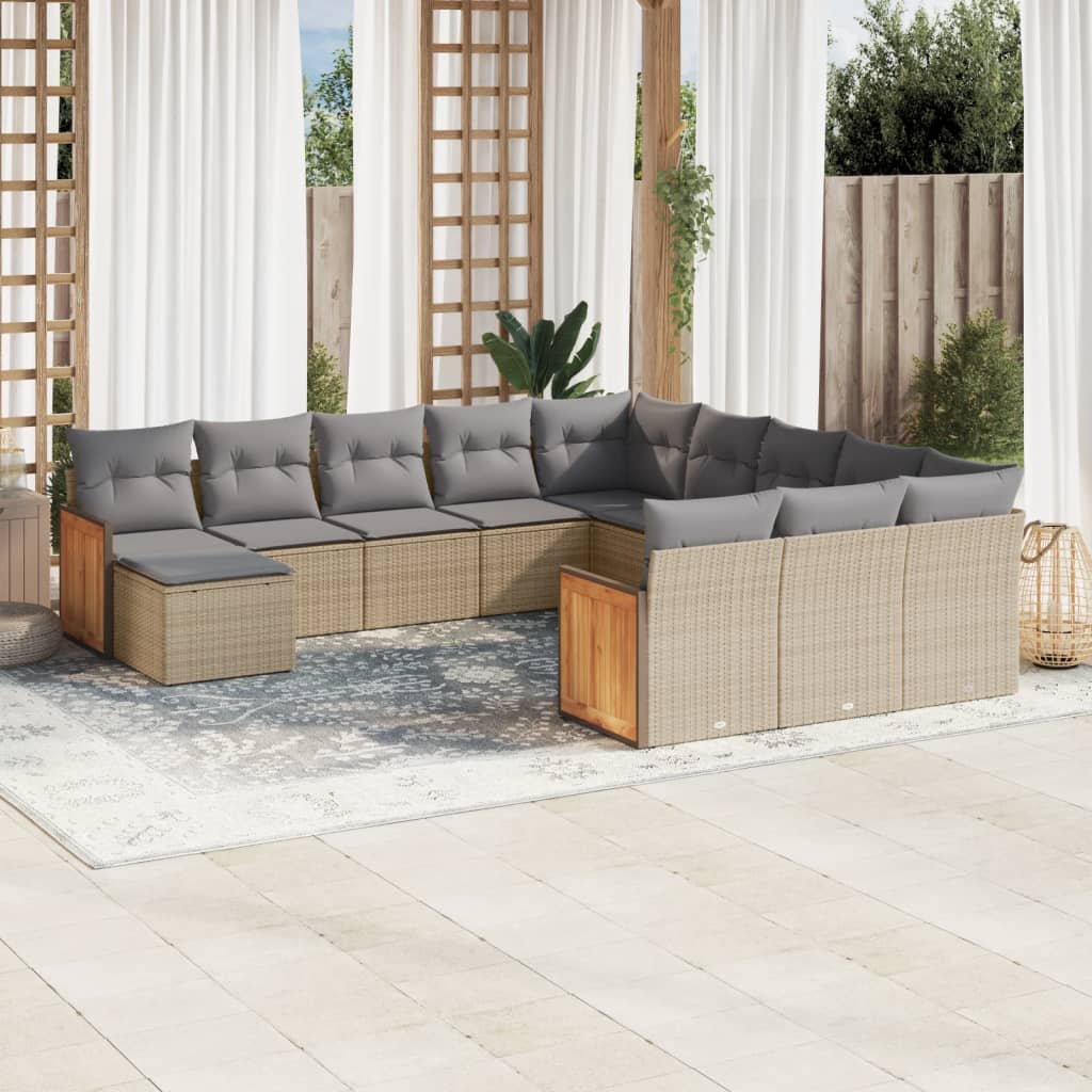 vidaXL 12-delige Loungeset met kussens poly rattan beige