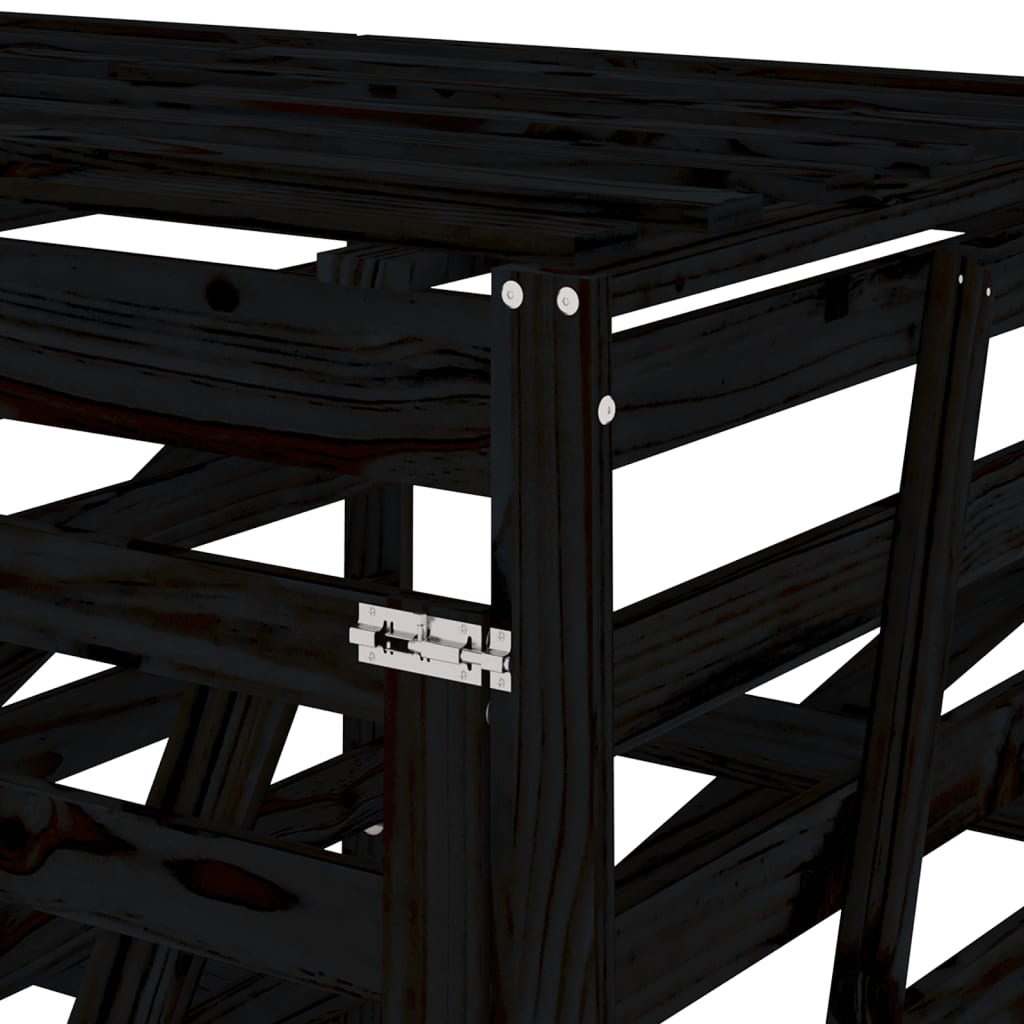 vidaXL Containerberging drievoudig massief grenenhout zwart