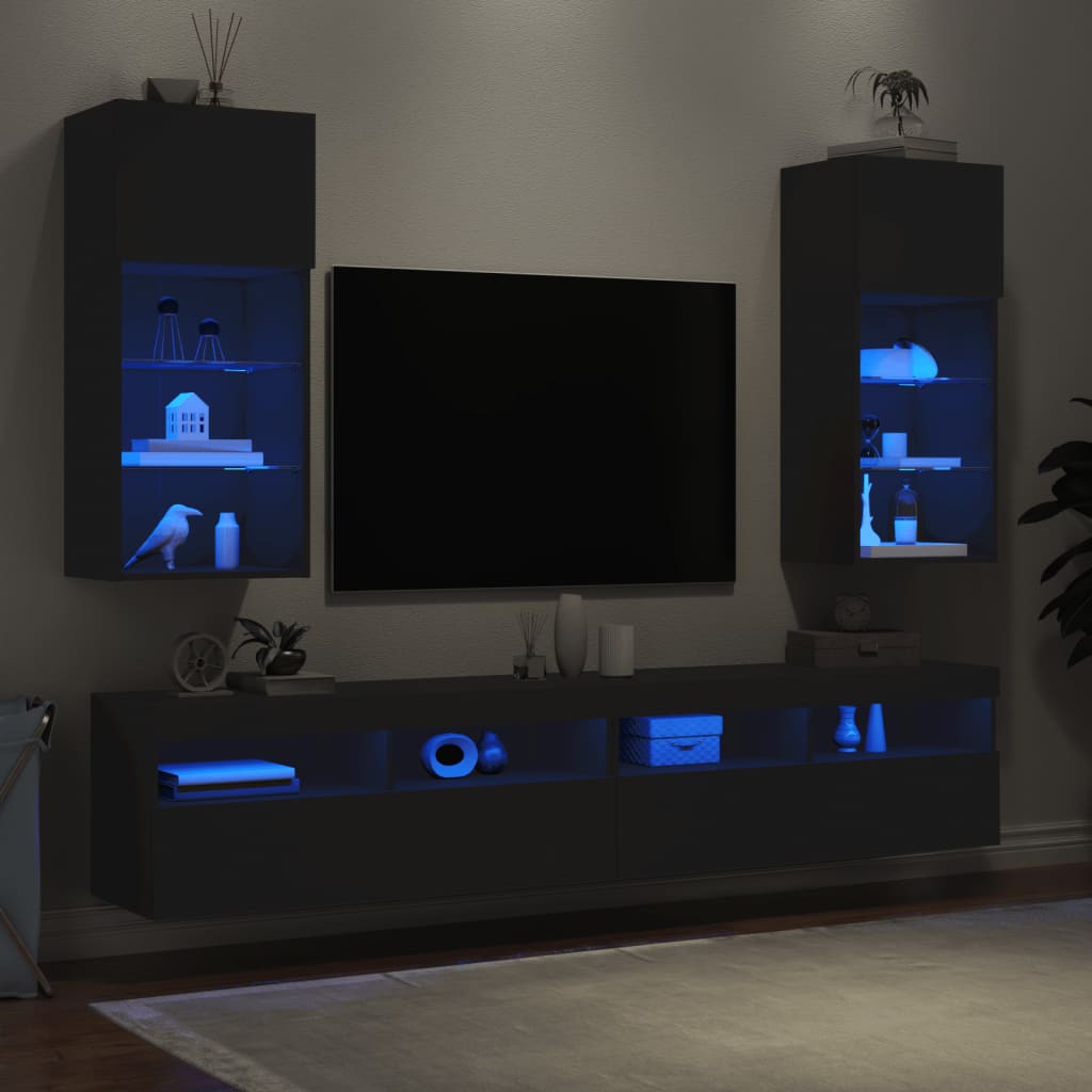 vidaXL Tv-meubels met LED-verlichting 2 st 40,5x30x90 cm zwart
