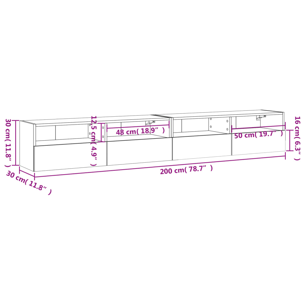 vidaXL Tv-wandmeubels 2 st 100x30x30 cm hout grijs sonoma