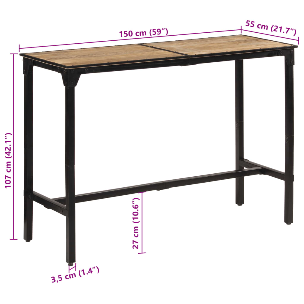 vidaXL Bartafel 150x55x107 cm massief ruw mangohout